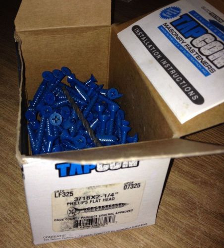 Tapcon masonry fasteners 3/16 x 2-1/4&#034; phillips flat head 100 screws w drill bit for sale