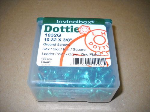 Dottie 1032G 10-32 x 3/8&#034; Ground Screws Hex Slot Phil Square Green Zinc 100 pack