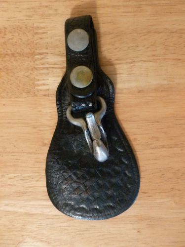 Black leather key flap strap holder clip basketweave. tex shoemaker? for sale