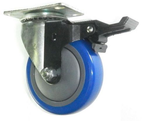 Swivel Plate Caster with 4&#034; Blue Polyurethane Wheel &amp; Posi-Lock Brake