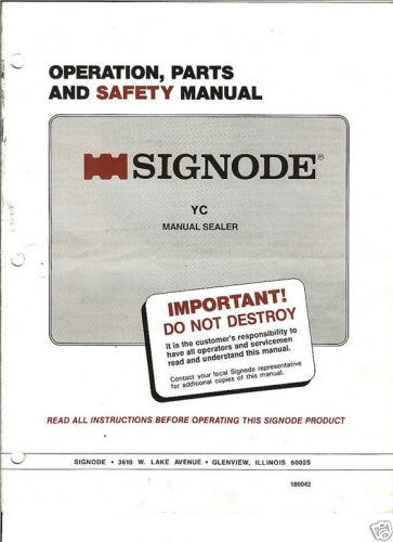 Signode yc operation and parts manual for sale