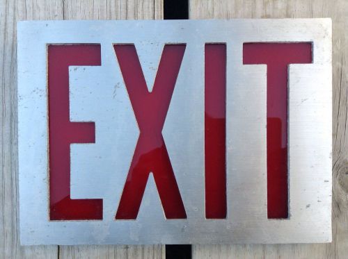 Vintage exit sign cast aluminum frame red acrylic letters 10.5&#034;x7.5&#034; light cover for sale