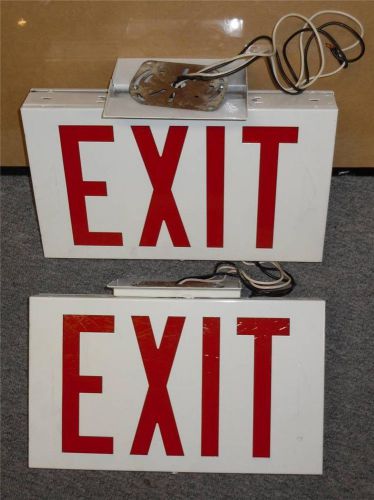 Vintage Lot 2 Emergency Exit Sign Fire Route Cieling  Mancave Deco Art Metal