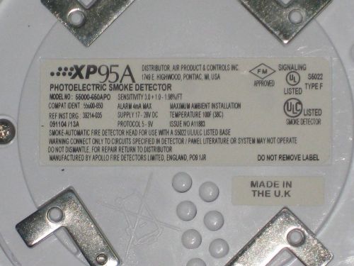 One apollo xp95a photoelectric smoke detector model 55000-650apo+ apollo base for sale