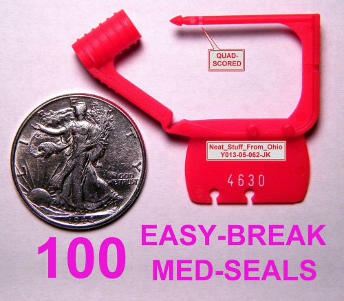 SECURITY SEALS, PIN-TYPE, 100 SEALS, EASY-BREAK, RED MEDICAL &amp; PHARMACEUTICAL