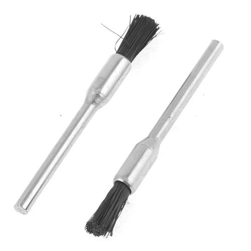 2 Pcs Black Fibre Silver Tone Pencil Polishing Brushes 2.9mm Shank