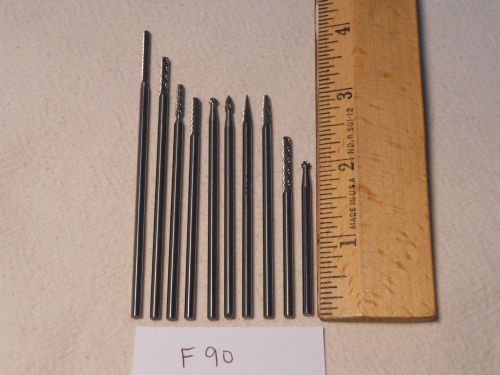 10 NEW 3 MM SHANK CARBIDE BURRS. GREAT VARIETY OF SHAPES. LONGS. USA MADE  {F90}