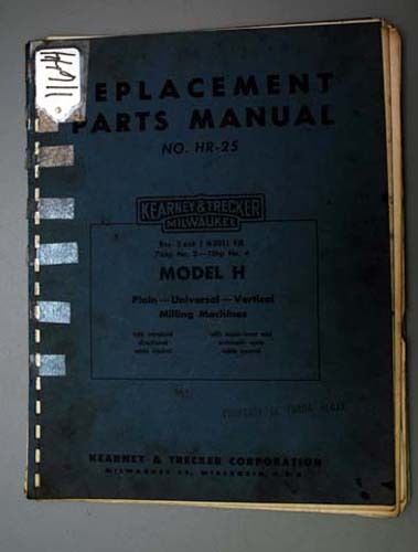 Kearney &amp; Trecker Parts Manual Model H Milling Machine (Inv.16978)