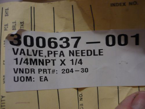 New flouroware 300637-001 204-30 entegris(?) pfa needle valve 1/4mnpt x 1/4 for sale