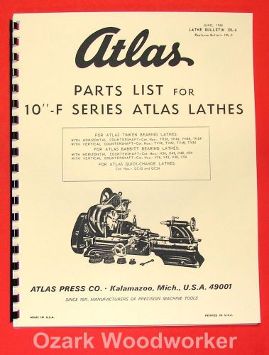 Atlas/craftsman 10-f series metal lathe parts manual 0043 for sale