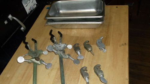 Lab lot test tube holders, clamps, and stainless steel trays for sale