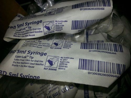 Bd 5ml luer- lok tip syringes (175 ct) ref 309646 new in individual packages for sale