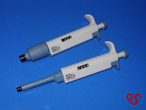 Set of 2 pipetters, 1000 &amp; 5000 ul, adjustable pipettes, pipets, pipettors, new for sale