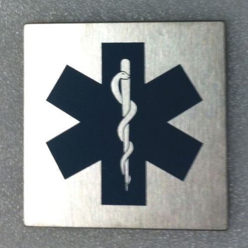 STAINLESS STEEL 4&#034; STAR OF LIFE EMS SYMBOL ADHESIVE PLATE STICKER SIGN METAL
