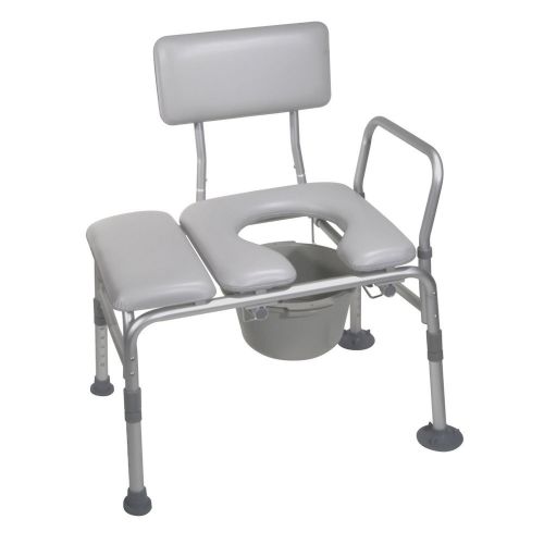 Drive medical combination padded seat transfer bench with commode opening, gray for sale