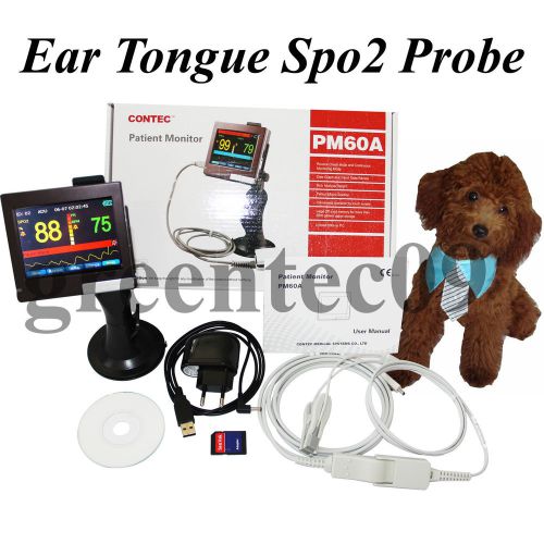 Veterinary vet touch screen spo2 pr patient monitor+ear tongue spo2 probe pm60a for sale