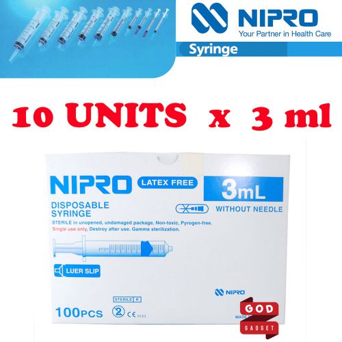 10 x 3ml Nipro Syringe Luer slip Tip Hypodermic Needle Sterile Latex Free 3 cc