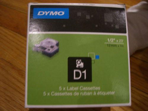 5PK Dymo D1 labeling tape 45013 1/2 in.x23 Size, Black/White - NEW