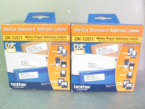 2 Rolls GENUINE Brother DK-1201 White Adhesive Labels, 400/roll 1-1/7&#034; x 3-1/2&#034;