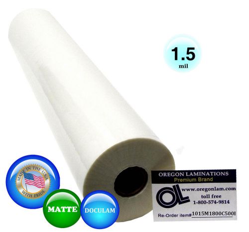 Matte doculam laminating film 18&#034; x 500&#039; 1.5 mil 1&#034; core qty 1 roll for sale