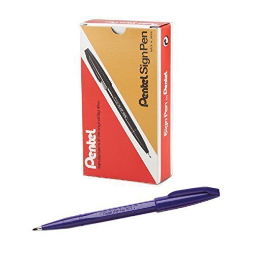 Pentel Sign Pen S520 Set of 12 Fine Felt-Tipped Pens Violent Ink