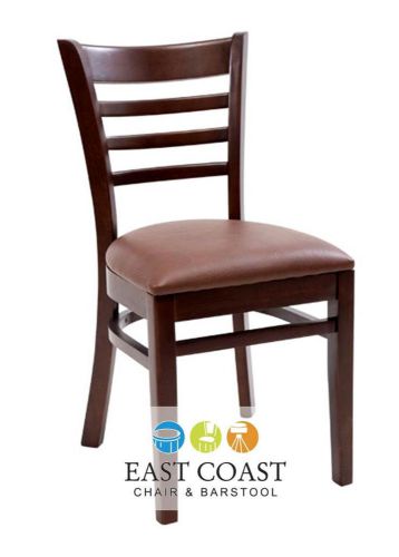 New Commercial Wooden Walnut Ladder Back Restaurant Chair with Brown Vinyl Seat