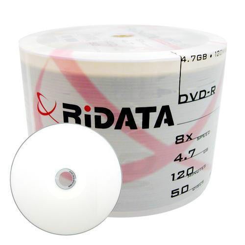 500 Ritek Ridata 8x DVD-R White Inkjet Hub Printable Recordable DVD Media Disk