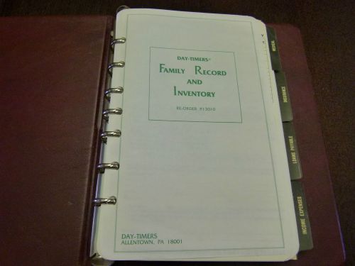 Vintage Day-Timer Family Record  Inventory Preparation Book Log Information NWOT