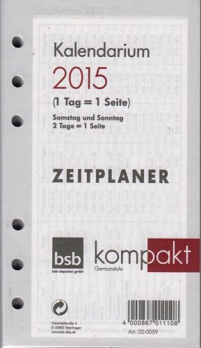 bsb A6 Kalender Einlage 1Tag/1Seite 2015 Kompakt Kalendarium Deutsch 08-21 Uhr