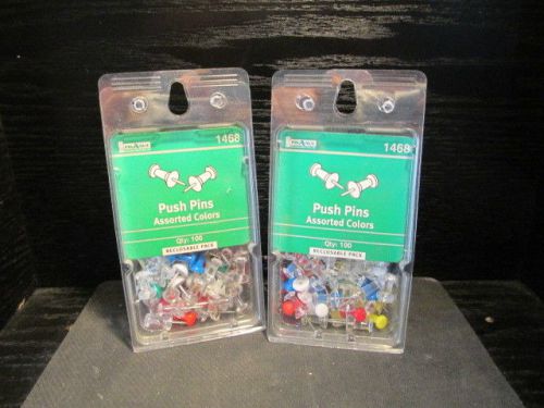 Push Pins, Assorted Colors 2-100 count packages #1468 Brand New Sealed