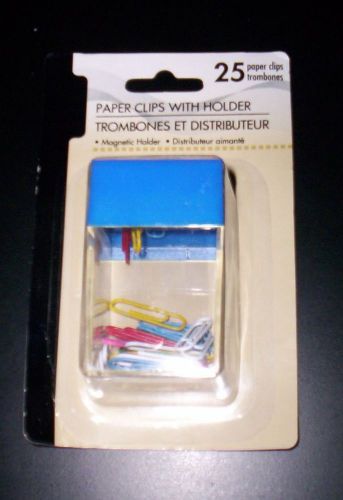Blue ~~magnetic paper clip holder w/ 25 clips~ for sale