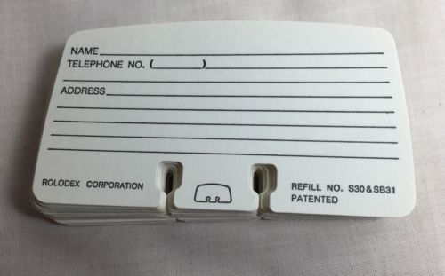 Vintage Rolodex 100 Refill Cards Address Telephone Refill # S30 SB31