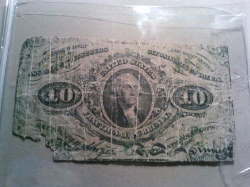 Civil War US 10cents dollar small size paper large George Washington  Fractional