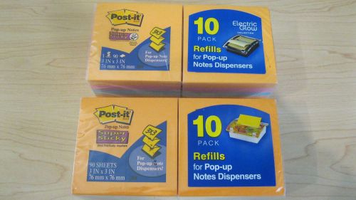 Post-It Pop-Up Refill packs 2x10 pack Note Dispensers 3in x 3in Electric Glow