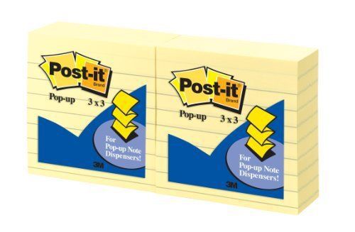 Post-it Pop-up Notes, 3 x 3-Inches, Canary Yellow, Lined, 6-Pads/Pack New