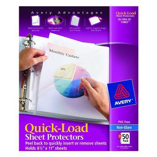 Avery  Nonglare Quick-Load Sheet Protectors, Acid Free, Box of 50 (73803) New