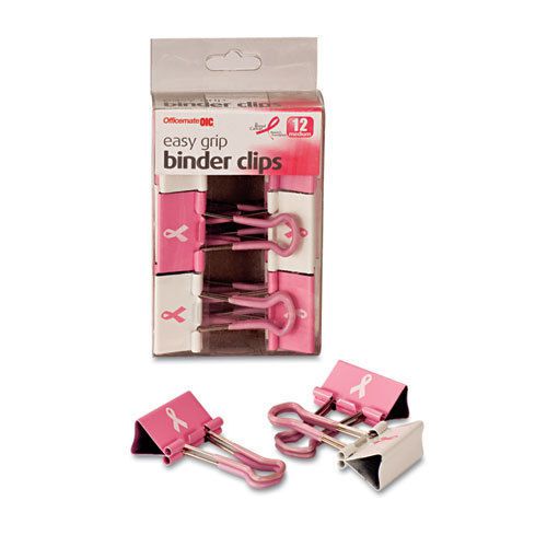 Breast cancer awareness medium easy grip binder clips, pink/white, 12/pack for sale