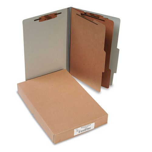 Pressboard 25-Pt. Classification Folders, Legal, Six-Section, Mist Gray, 10/Box