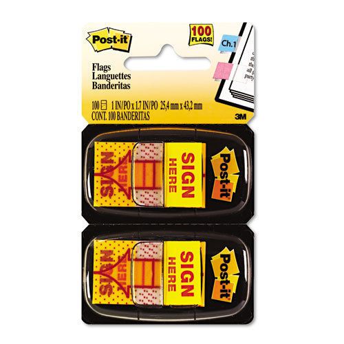 Post-It Flags in Dispenser, &#034;Sign Here&#034;, Yellow, 600 Flags/Pack, 4 Packs
