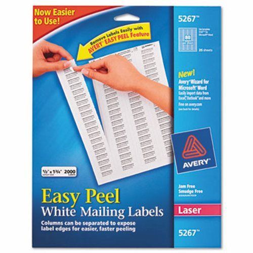 Avery Easy Peel Laser Address Labels, 1/2 x 1-3/4, White, 2000/Pack (AVE5267)