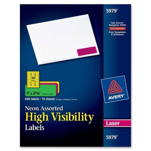 Avery High Visibility Labels - 1&#034; W x 2.62&#034; L - 450 / Pack - Laser - Assorted