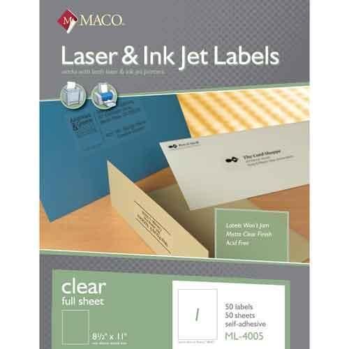 Chartpak Label Laser/Inkjet Clear Full 50 Count