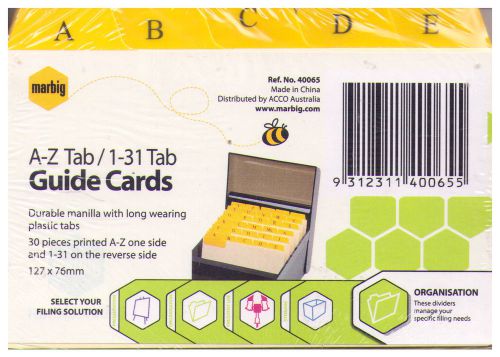 Marbig A-Z Tab / 1-31 Tab Guide Cards - 127 x 76mm (5&#034; x 3&#034;)