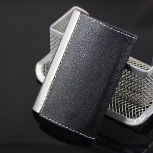 Business card holder case cover black leather silver metal credit card magnetic for sale