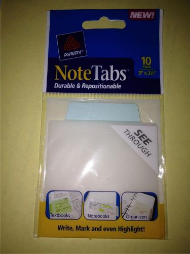 AVERY Blue top Note Tabs #16323 pack of 10 CLEAR SEE THROUGH Sealed NIP READ