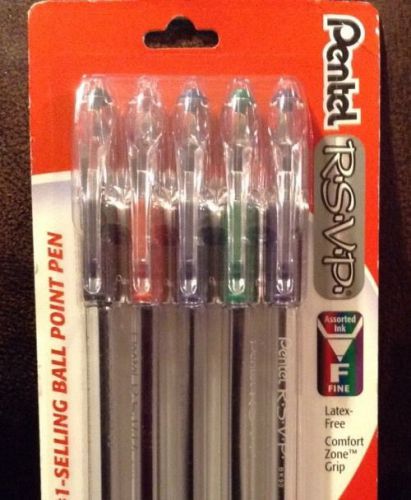 Pentel RSVP Ballpoint Pens Fine Pt. Multi-Colors 5/Pack Latex Free Refillable
