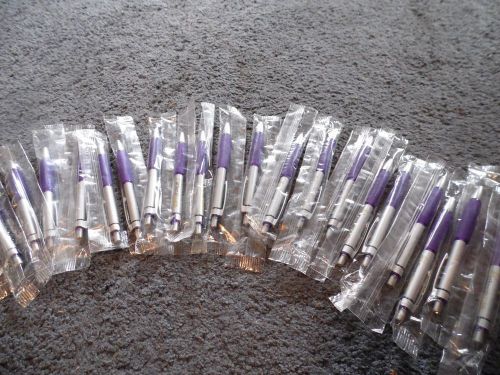LOT OF 20 NICE INDIVIDUALLY WRAPPED BALL BALL POINT PENS LOGO PURPLE &amp; SILVER