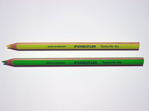 2 x Staedtler Textsurfer Dry Highlighter Pencil - Green 1 + Yellow 1 (dent sale)