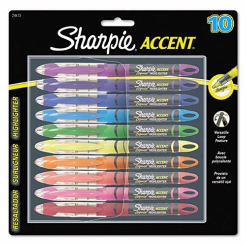 Sharpie Liquid Pen Highlighter, Chisel Tip, Assorted, 10 per Set (SAN24415PP)