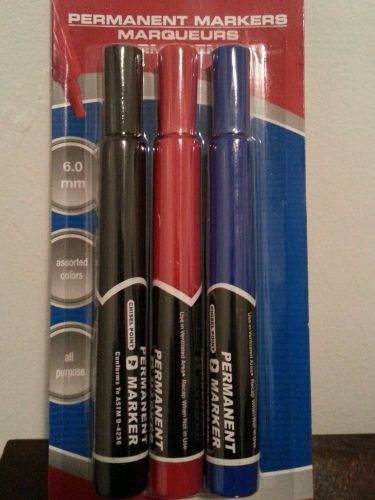 3 LARGE JOT PERMANENT MARKERS Black Blue Red SCHOOL BUSINESS WORK HOME SUPPLIES